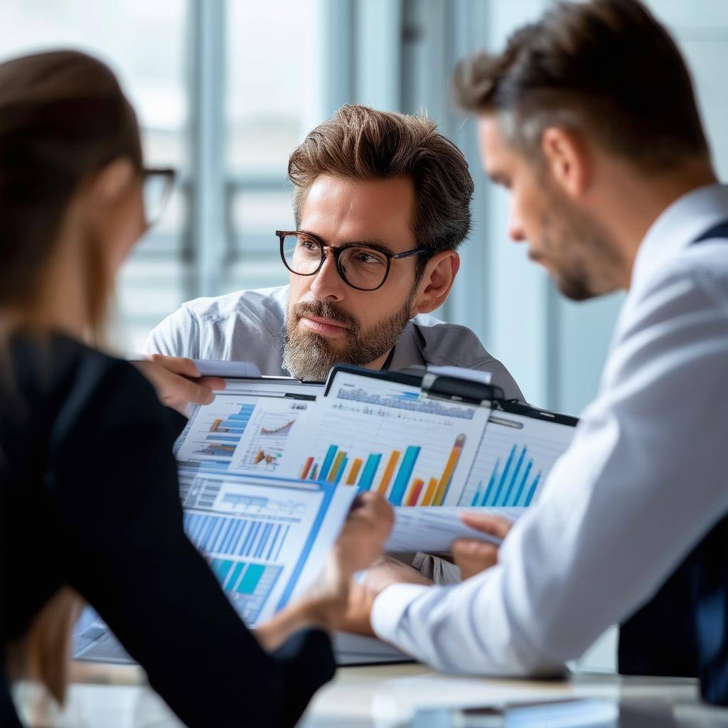 business professionals reviewing financial charts
